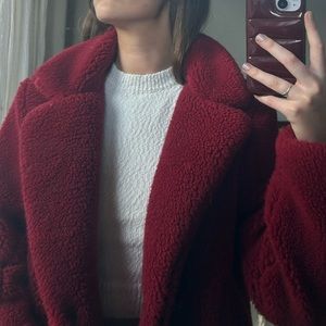 Red Fuzzy Trench Coat